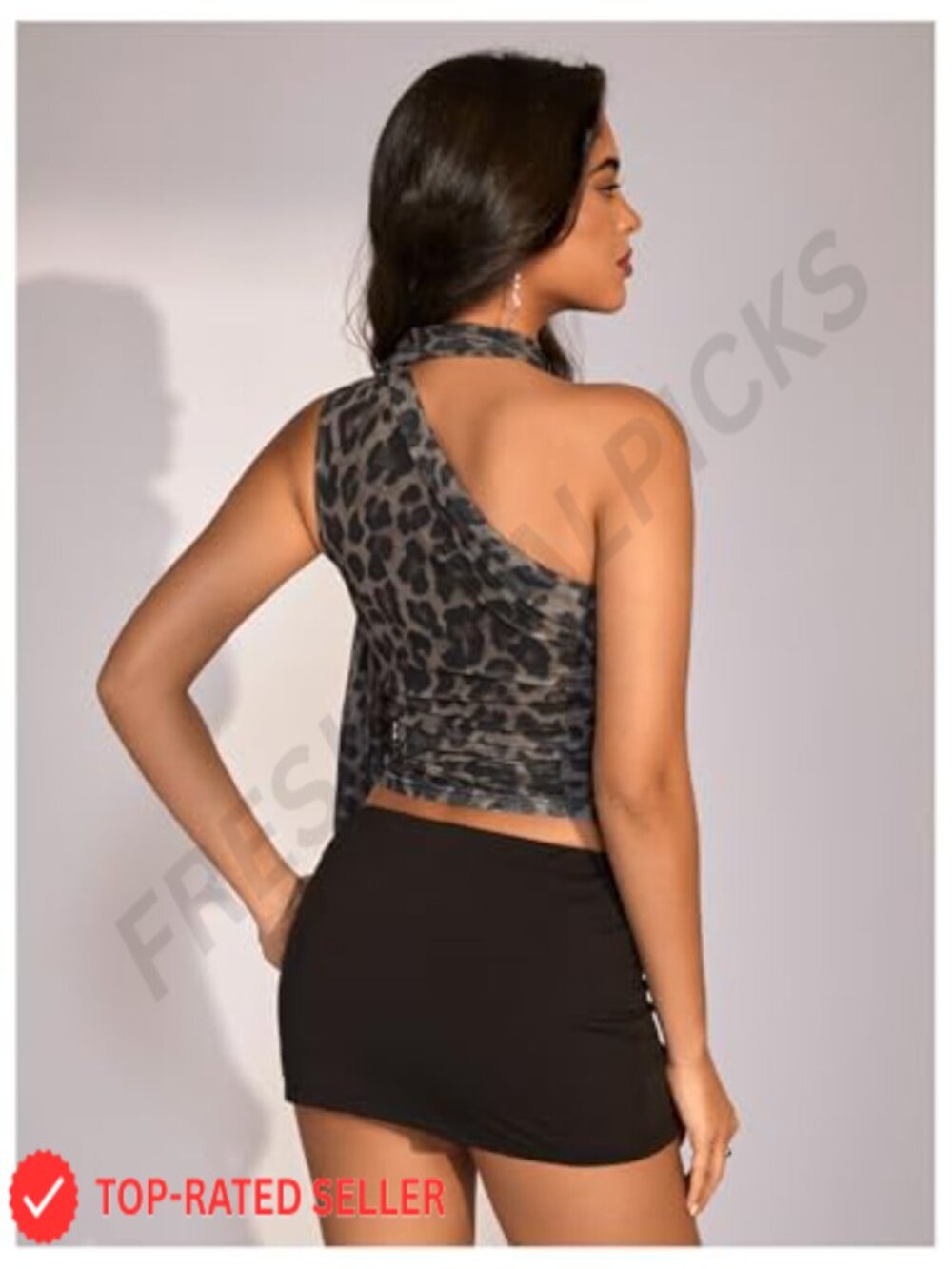 Leopard Asymmetrical Halter Crop Tank Top Sleeveless Slim Fit Y2K Summer - Picture 2 of 5